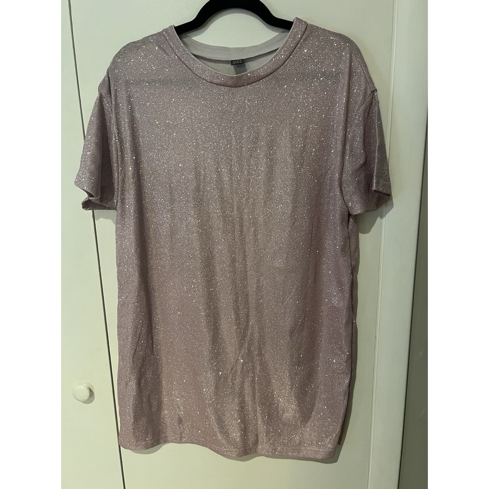 Shein Pink Glitter Stretch Mini T-Shirt Dress Women's Size Medium Oversized